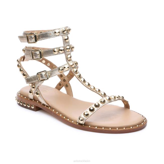 se ASH kvinnor spela platt sandal med dubb i metall ljust guld 8XTP52 sandaler