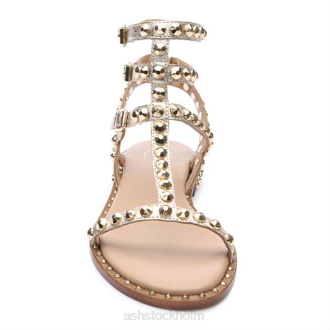 se ASH kvinnor spela platt sandal med dubb i metall ljust guld 8XTP52 sandaler