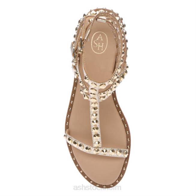 se ASH kvinnor spela platt sandal med dubb i metall ljust guld 8XTP52 sandaler