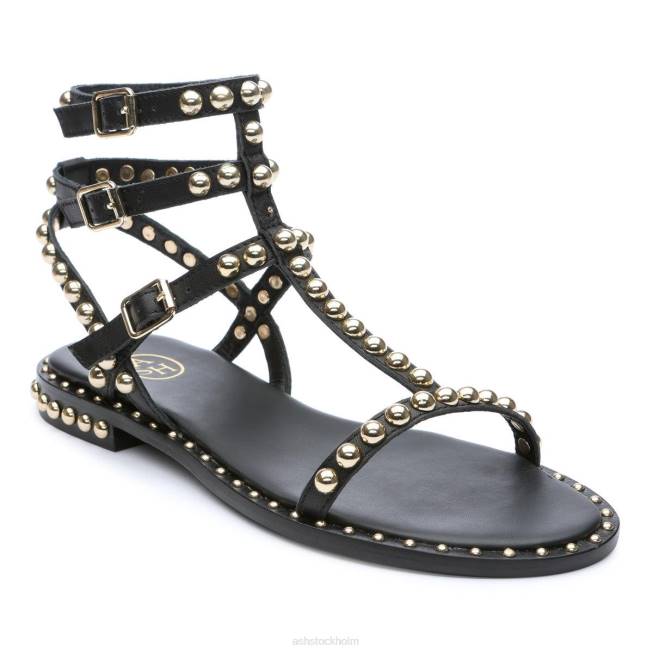 se ASH kvinnor spela platt sandal med dubb svart guld 8XTP55 sandaler