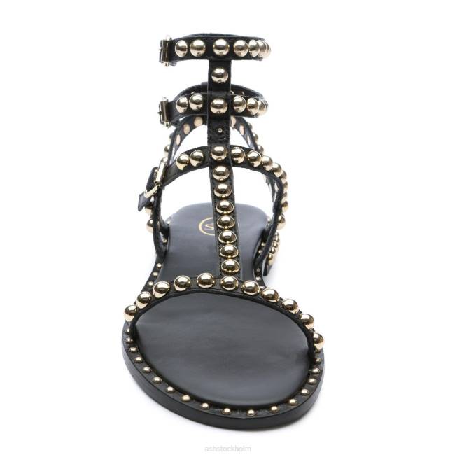 se ASH kvinnor spela platt sandal med dubb svart guld 8XTP55 sandaler
