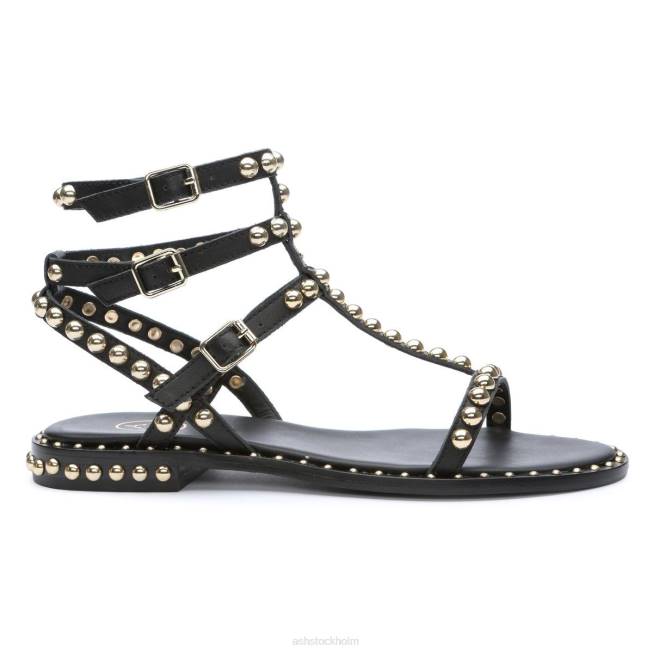 se ASH kvinnor spela platt sandal med dubb svart guld 8XTP55 sandaler