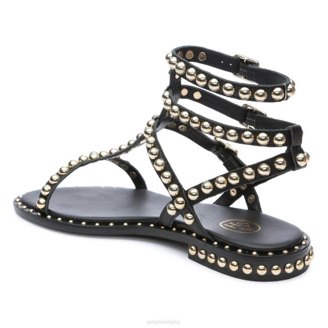 se ASH kvinnor spela platt sandal med dubb svart guld 8XTP55 sandaler